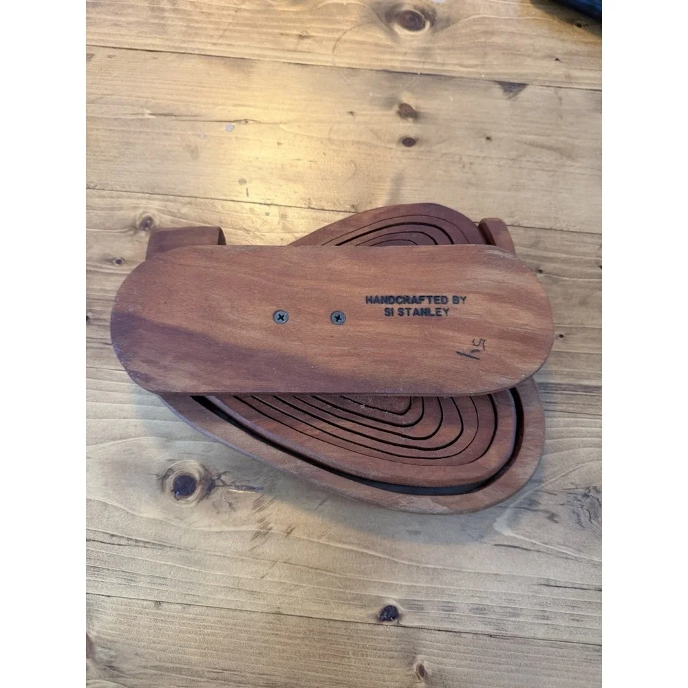 Vintage Collapsible Wooden Heart Shaped Basket Si Stanley Folk Art Boho Trivet